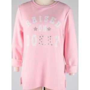 Indigo Soul‎ Raised on Dolly Parton Sweatshirt Pink Rhinestone Cowgirl Western L